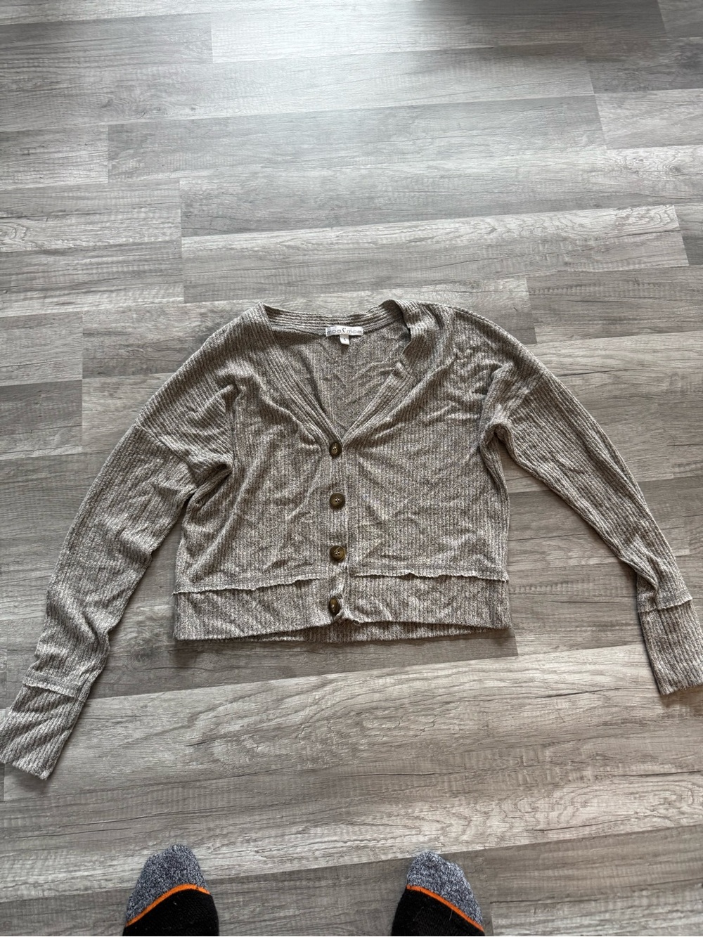 Moa Moa Heather Gray Ribbed V-Neck Button Cardigan